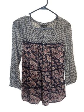 Lucky Brand Mixed-Print Sheer Tunic Size XS
